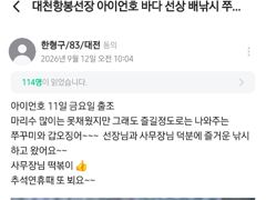 26년09월11일 대천항봉선장 아이언호 쭈꾸미조황 사진